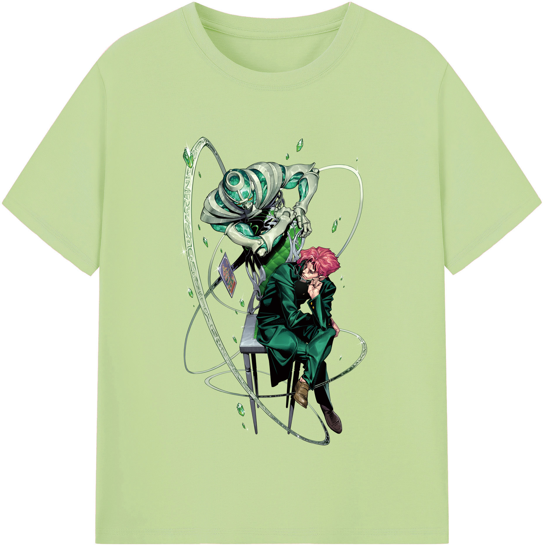 （画像用） ジョジョの奇妙な冒険 花京院 典明（かきょういん のりあき） JoJo's Bizarre Adventure Kakyoin Noriaki 綿100％半袖Tシャツ（フロントプリント）